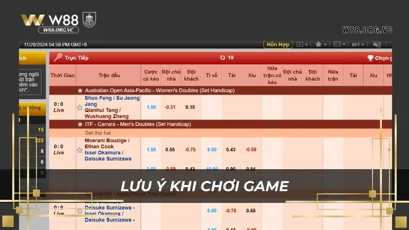 SBO Sports – Nhà Cung Cấp Có Tỷ Lệ Thưởng Số 1 Tại W88 4 Lưu ý khi chơi game của SBO Sports tại nhà cái W88